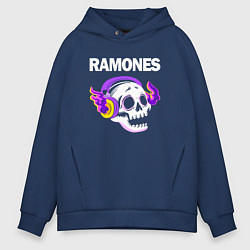 Мужское худи оверсайз Ramones - неоновый череп