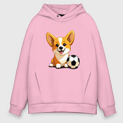 Мужское худи оверсайз Корги с футбольным мячом