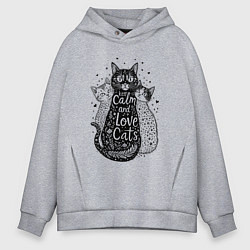 Мужское худи оверсайз Keep calm and love cats