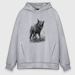 Толстовка оверсайз мужская Агрессивный волк, цвет: меланж