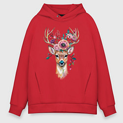 Толстовка оверсайз мужская Лесной олень арт, цвет: красный
