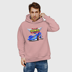 Толстовка оверсайз мужская Cool hedgehog - Sonic racing team, цвет: пыльно-розовый — фото 2