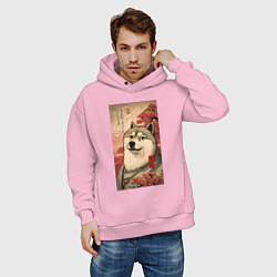 Толстовка оверсайз мужская Doge meme - japan style, цвет: светло-розовый — фото 2
