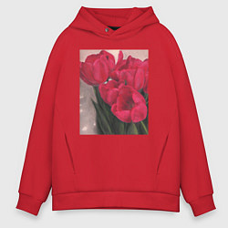 Мужское худи оверсайз Тюльпаны красные