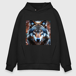 Мужское худи оверсайз Взгляд серого волка