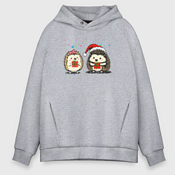 Мужское худи оверсайз Новогодние ежики с подарками