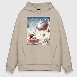 Мужское худи оверсайз Чаепитие крылатого слона - психоделика