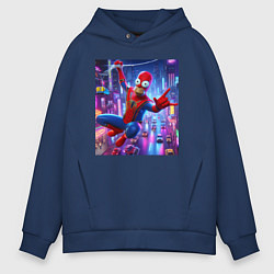 Толстовка оверсайз мужская Homer Simpson and Spider man - collaboration, цвет: тёмно-синий