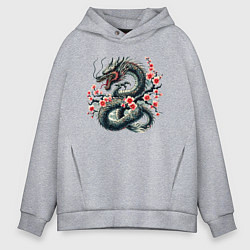 Мужское худи оверсайз Japanese dragon and sakura - irezumi