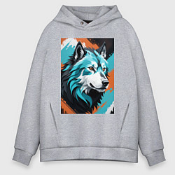 Мужское худи оверсайз Серо-голубой волк