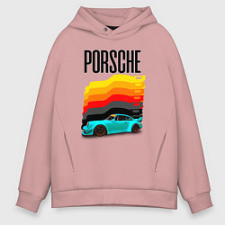 Мужское худи оверсайз Автомобиль Porsche на фоне флага Германии