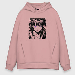 Толстовка оверсайз мужская Девушка с фиалковыми глазами, цвет: пыльно-розовый
