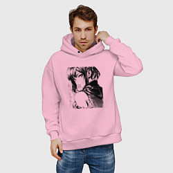 Толстовка оверсайз мужская Девушка с фиолетовыми глазами, цвет: светло-розовый — фото 2