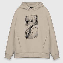Мужское худи оверсайз Девушка с блекло-желтыми глазами