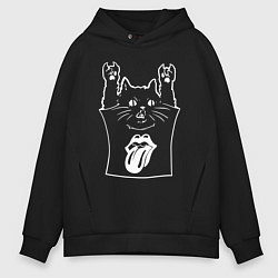 Толстовка оверсайз мужская Rolling Stones - cat rock, цвет: черный