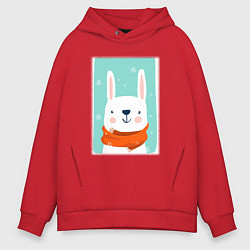 Мужское худи оверсайз Снежный заяц с шарфом