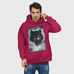 Толстовка оверсайз мужская Волк с оскаленной пастью, цвет: маджента — фото 2