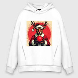 Мужское худи оверсайз Рождественский олень Рудольф в шапке Санты