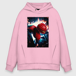 Мужское худи оверсайз Человек паук над ночным городом