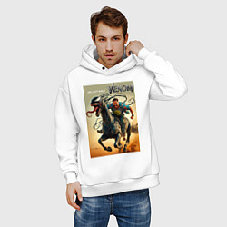 Толстовка оверсайз мужская Eddie rides a symbiote horse - Venom 3, цвет: белый — фото 2