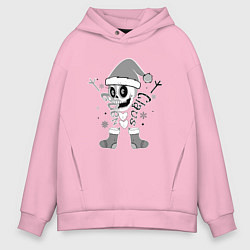 Мужское худи оверсайз Новогодний скелетик чб