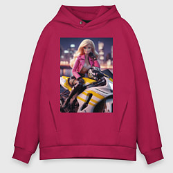 Толстовка оверсайз мужская Barbie on a Kawasaki sports motorcycle, цвет: маджента