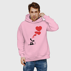 Толстовка оверсайз мужская Телефон с сердечками, цвет: светло-розовый — фото 2