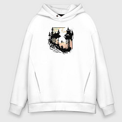 Мужское худи оверсайз Велосипедист и медведь