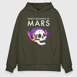 Толстовка оверсайз мужская Thirty Seconds to Mars - неоновый череп, цвет: хаки