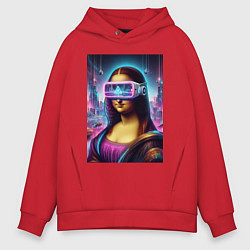Мужское худи оверсайз Джоконда в виртуальных очках - киберпанк
