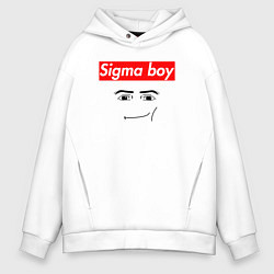 Толстовка оверсайз мужская Sigma boy roblox face - gaming meme collab, цвет: белый