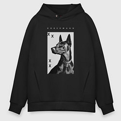 Толстовка оверсайз мужская Порода собаки - Доберман - половинка для пары, цвет: черный