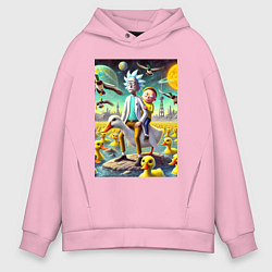 Мужское худи оверсайз Рик и Морти сидят на утке на одноимённой планете