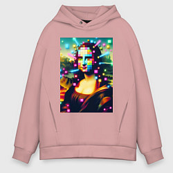 Мужское худи оверсайз Мона Лиза и неоновые кубики - стилизация