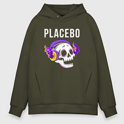 Толстовка оверсайз мужская Placebo - неоновый череп, цвет: хаки