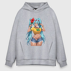 Мужское худи оверсайз Miku Hatsune с цветком