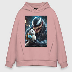 Мужское худи оверсайз Venom and funny kitten with backpack