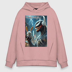 Толстовка оверсайз мужская Symbiote and rabbit - we are venom meme, цвет: пыльно-розовый