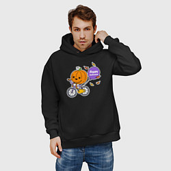 Толстовка оверсайз мужская Тыква на велике, цвет: черный — фото 2
