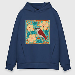 Мужское худи оверсайз Воробей на ветке яблони