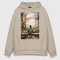 Мужское худи оверсайз Мальчик на скамейке