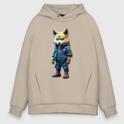 Мужское худи оверсайз Уличный лисёнок - нейроарт