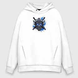 Мужское худи оверсайз Маска самурая с синим пламенем