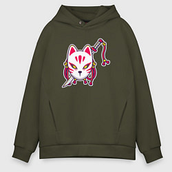 Мужское худи оверсайз Кошка самурай