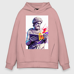 Толстовка оверсайз мужская Античная статуя и граффити, цвет: пыльно-розовый