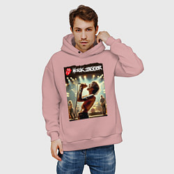 Толстовка оверсайз мужская Мик Джагер - Роллинг Стоунз, цвет: пыльно-розовый — фото 2