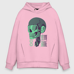 Мужское худи оверсайз Скелет киборг в стиле VHS