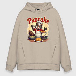 Толстовка оверсайз мужская Енот готовит панкейки, цвет: миндальный