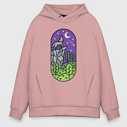 Мужское худи оверсайз Волк на скале