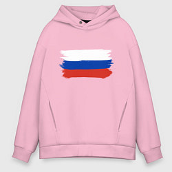 Толстовка оверсайз мужская Флаг россии нарисованный, цвет: светло-розовый